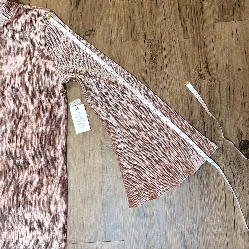 Eloquii Blush Velvet Textured Bell Flare Sleeve Mini Dress - Picture 7 of 13
